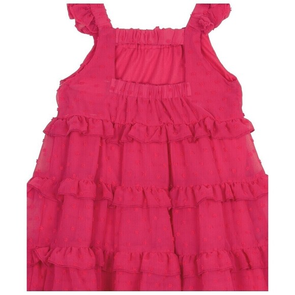 Rare Editions Baby Girl Ruffle Fly Sleeve Polka Dot Chiffon Dress 2p set fushia - Picture 4 of 8